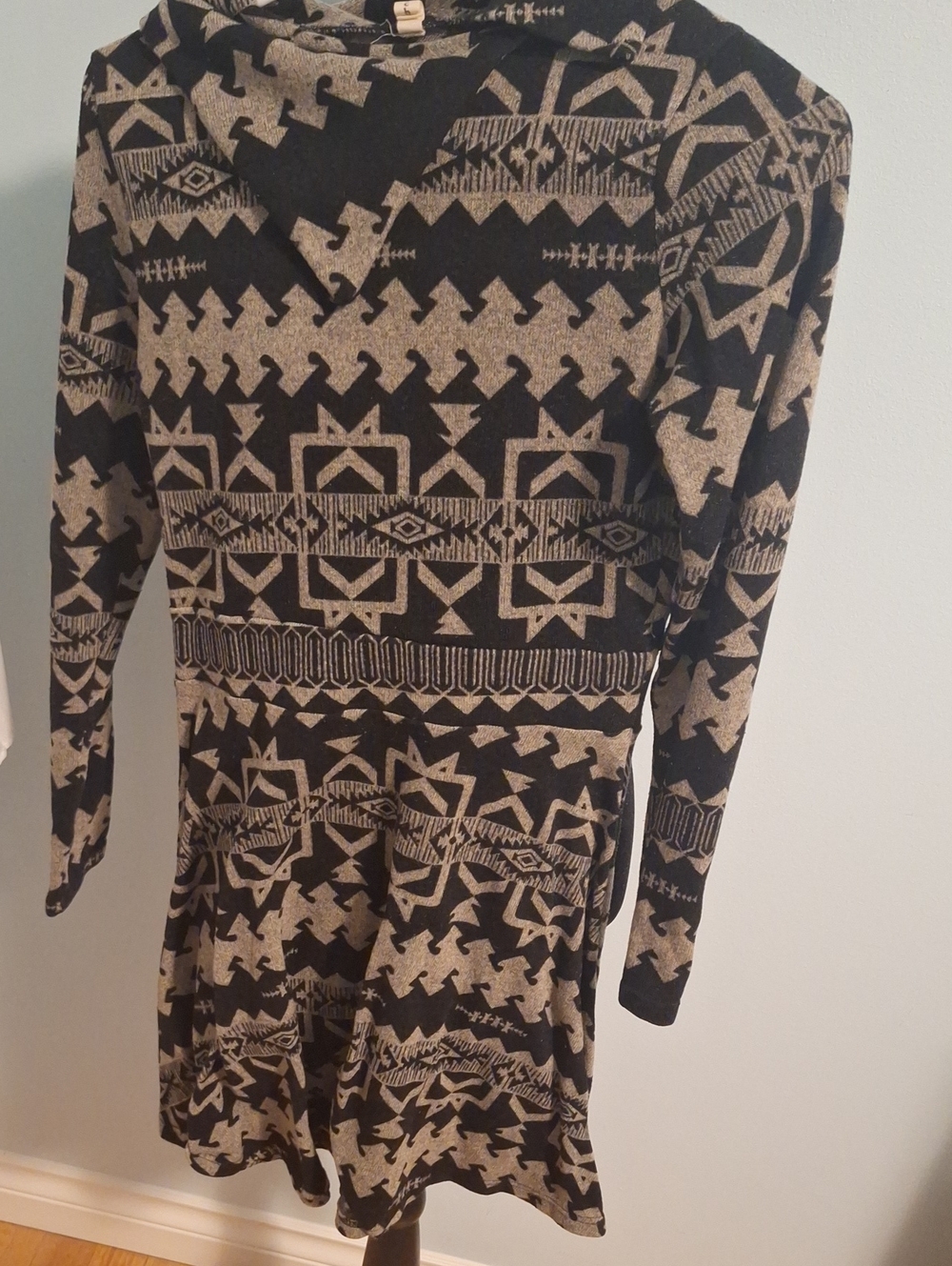 Tyche Black and Tan Geometric Long Sleeve Dress